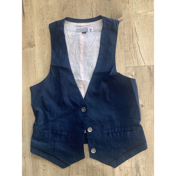 Volcom Pinstripe Lined Suit Vest Navy Blue Unisex Kids - Picture 1 of 5
